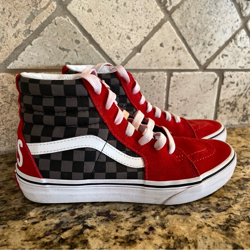 Barely Worn Vans Kids Red and Black Checkered High-Tops
